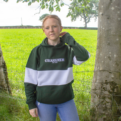 GRASSMEN Heavyweight Contrast Panelled Hoodie - Bottle Green/White