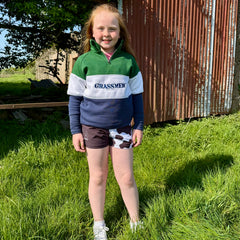 GRASSMEN Green, White & Navy- Kids Cotton Quarter Zip