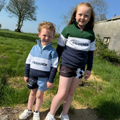 GRASSMEN Sky Blue, White & Navy - Kids Cotton Quarter Zip