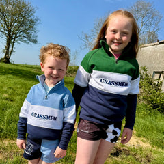 GRASSMEN Sky Blue, White & Navy - Kids Cotton Quarter Zip