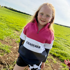 GRASSMEN Pink, White & Navy- Kids Cotton Quarter Zip