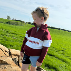 GRASSMEN Burgundy & White - Kids Cotton Quarter Zip