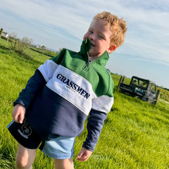 GRASSMEN Green, White & Navy- Kids Cotton Quarter Zip