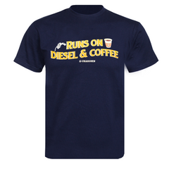 "Runs on Diesel & Coffee" Novelty Adults Navy T-Shirt