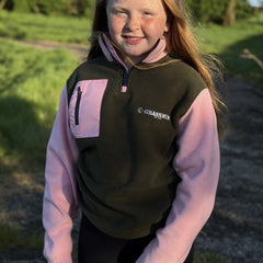 GRASSMEN Green/Pink Kids Sherpa Quarter Zip Fleece