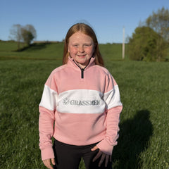 GRASSMEN Pink & White  - Kids Unisex Cotton Quarter Zip