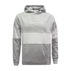 GRASSMEN Heavyweight Contrast Panelled Hoodie - Heather Grey/White
