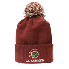 "GRASSMEN" maroon bobble hat 