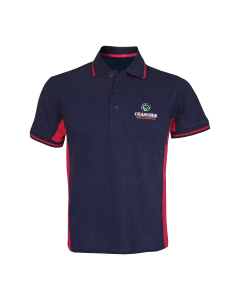 red and navy two tone polo shirt